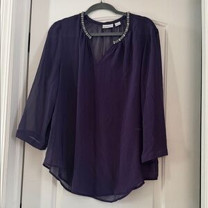 Liz Claiborne Purple Women's Top with Embellished Neckline